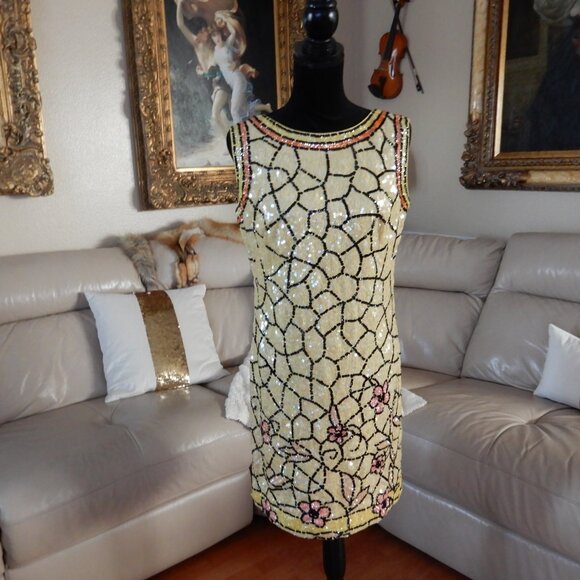 VTG.1960's/70's Beaded Sequences Dress Hong Kong - Picture 3 of 12